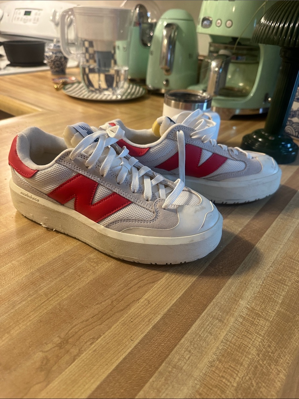 New Balance  CT302 White and Red Low-Top Sneakers
